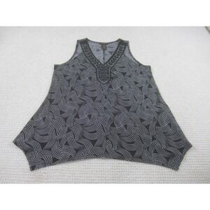 Susan Lawrence‎ Shirt Womens XL Black White Sleeveless V-Neck Embellished Beaded